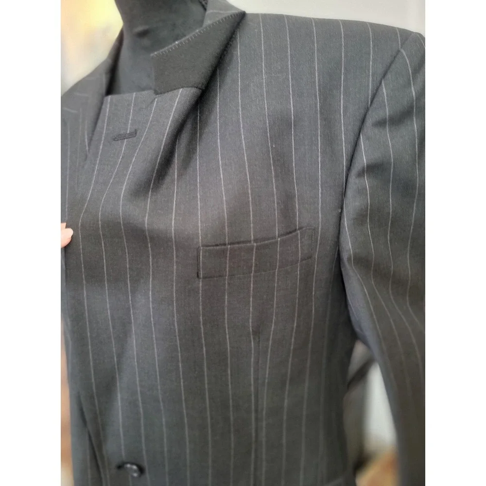 Jos A. Bank Men's Wool Pinstripe‎ Blazer Charcoal Gray Button & Dress Pants Suit
